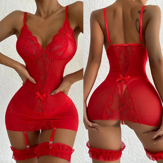 Lingerie Sexy Femme – Nuisette Dentelle & Porte-jarretelles